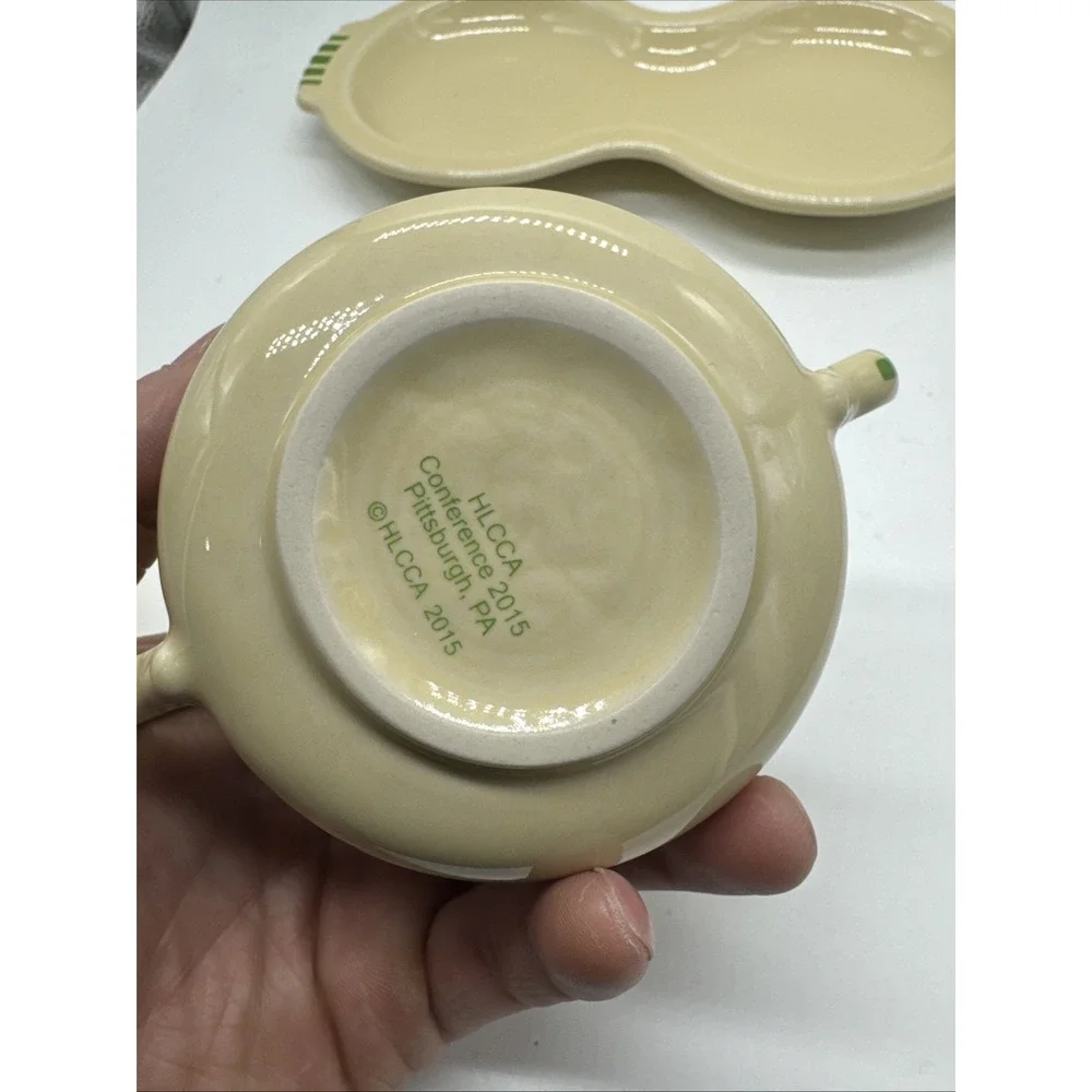 Fiesta Ware HLCCA  Covered Sugar Bowl & Creamer Figure 8 Tray Green Stripe